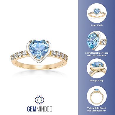 Gemminded 18k Gold Over Silver Blue Topaz & Lab-Created White Sapphire with White Enamel Heart Ring