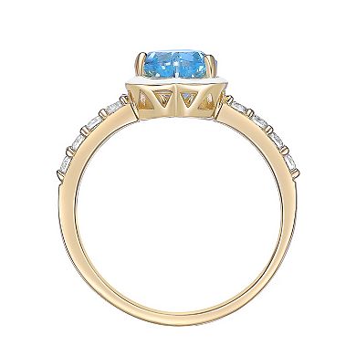 Gemminded 18k Gold Over Silver Blue Topaz & Lab-Created White Sapphire with White Enamel Heart Ring