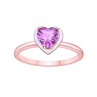 Gemminded 18k Rose Gold Over Silver Lab-Created Pink Sapphire with White Enamel Heart Ring