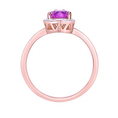 Gemminded 18k Rose Gold Over Silver Lab-Created Pink Sapphire with White Enamel Heart Ring