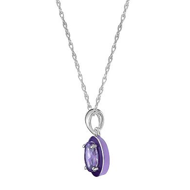 Gemminded Sterling Silver Amethyst with Purple Enamel Oval Pendant Necklace