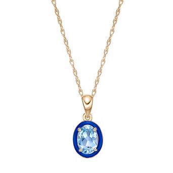 Gemminded 18k Gold Over Silver Blue Topaz with Navy Enamel Oval Pendant