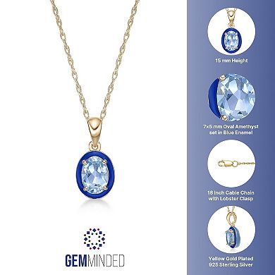Gemminded 18k Gold Over Silver Blue Topaz with Navy Enamel Oval Pendant