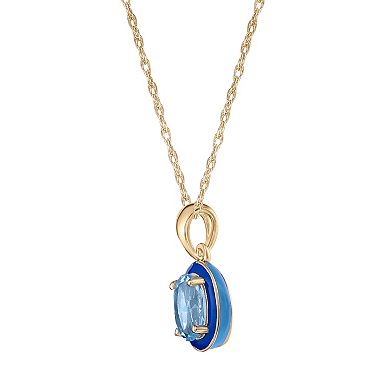 Gemminded 18k Gold Over Silver Blue Topaz with Navy Enamel Oval Pendant