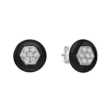 Gemminded Sterling Silver 1/6 Carat. T.W. Diamond Black Ceramic Earrings