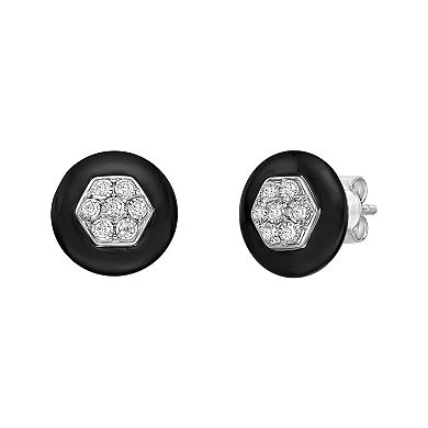 Gemminded Sterling Silver 1/6 Carat. T.W. Diamond Black Ceramic Earrings