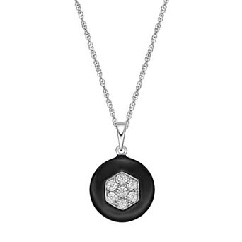 Gemminded Sterling Silver 1/10 Carat T.W. Diamond Black Ceramic Pendant