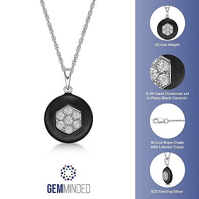 Gemminded Sterling Silver 1/10 Carat T.W. Diamond Black Ceramic Pendant
