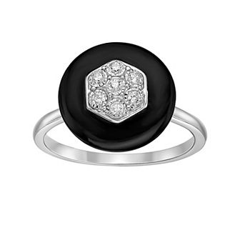 Gemminded Sterling Silver 1/10 Carat T.W. Black Ceramic Diamond Ring