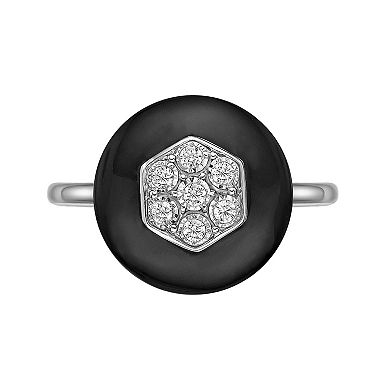 Gemminded Sterling Silver 1/10 Carat T.W. Black Ceramic Diamond Ring