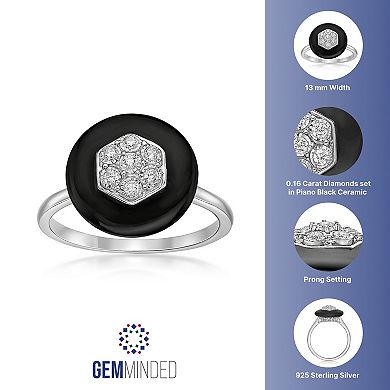 Gemminded Sterling Silver 1/10 Carat T.W. Black Ceramic Diamond Ring