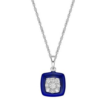 Gemminded Sterling Silver 1/10 Carat T.W. Diamond Blue Ceramic Pendant