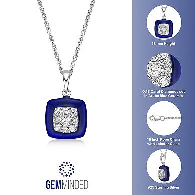 Gemminded Sterling Silver 1/10 Carat T.W. Diamond Blue Ceramic Pendant