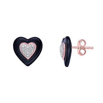 Gemminded 18k Rose Gold Over Silver Diamond Accent Heart Stud Earrings