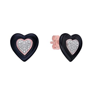 Gemminded 18k Rose Gold Over Silver Diamond Accent Heart Stud Earrings