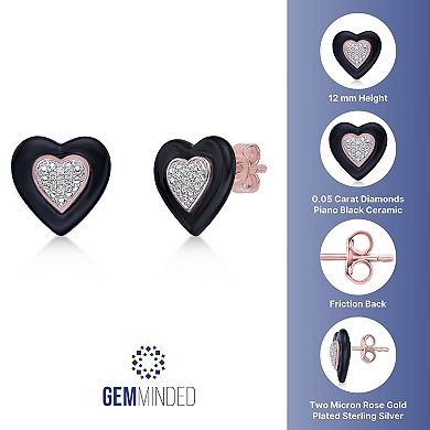 Gemminded 18k Rose Gold Over Silver Diamond Accent Heart Stud Earrings