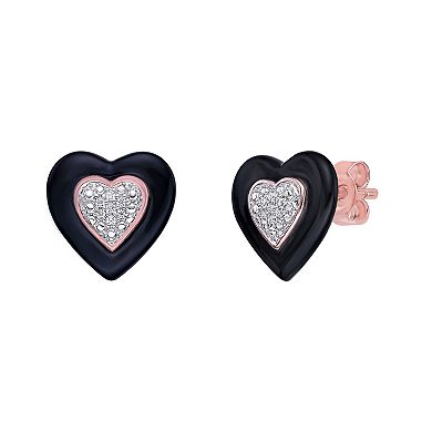 Gemminded 18k Rose Gold Over Silver Diamond Accent Heart Stud Earrings