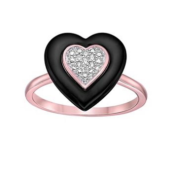 Gemminded 2 Micron 18k Rose Gold Plated Sterling Silver Diamond Accent Black Ceramic Heart Ring