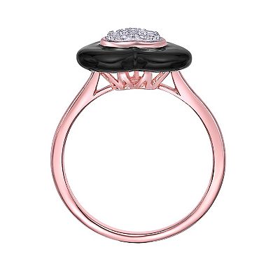 Gemminded 2 Micron 18k Rose Gold Plated Sterling Silver Diamond Accent Black Ceramic Heart Ring