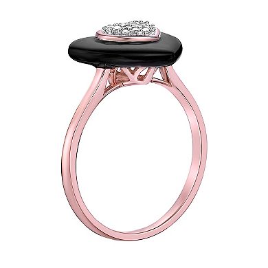 Gemminded 2 Micron 18k Rose Gold Plated Sterling Silver Diamond Accent Black Ceramic Heart Ring