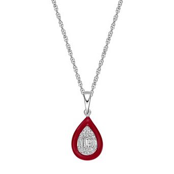 Gemminded Sterling Silver 1/6 Carat T.W. Diamond Red Ceramic Pendant