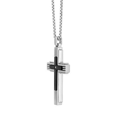 Men's LYNX Black Ion Plated-Stainless Steel Diamond Accent Cross Pendant Necklace