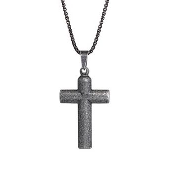Men's LYNX Antiqued Finish Stainless Steel Cross Pendant Necklace