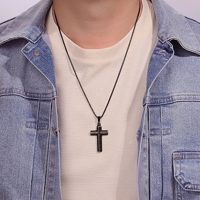 Men's LYNX Antiqued Finish Stainless Steel Cross Pendant Necklace