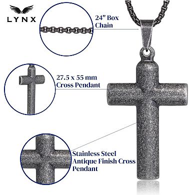 Men's LYNX Antiqued Finish Stainless Steel Cross Pendant Necklace