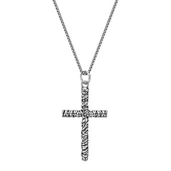 Men's LYNX Antiqued Finish Stainless Steel Cross Pendant Necklace