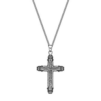 Men's LYNX Antiqued Finish Stainless Steel Cross Pendant Necklace