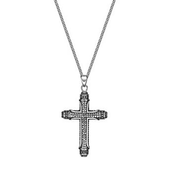 Men's LYNX Antiqued Finish Stainless Steel Cross Pendant Necklace