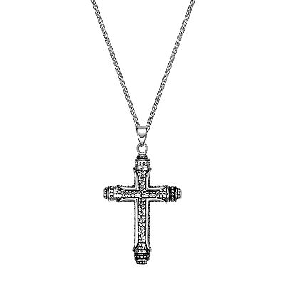 Men's LYNX Antiqued Finish Stainless Steel Cross Pendant Necklace