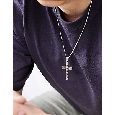 Men's LYNX Antiqued Finish Stainless Steel Cross Pendant Necklace