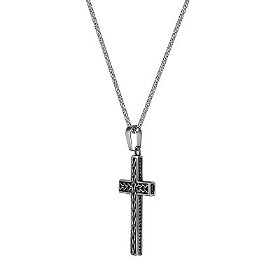 Men's LYNX Antiqued Finish Stainless Steel Cross Pendant Necklace