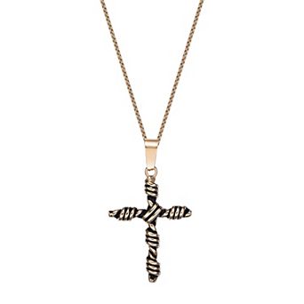 Men's LYNX Gold Tone & Black Ion-Plated Stainless Steel Cross Pendant Necklace