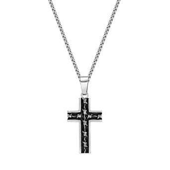 Men's LYNX Black Ion-Plated Stainless Steel Cross Pendant Necklace