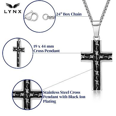 Men's LYNX Black Ion-Plated Stainless Steel Cross Pendant Necklace