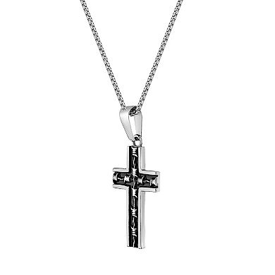 Men's LYNX Black Ion-Plated Stainless Steel Cross Pendant Necklace