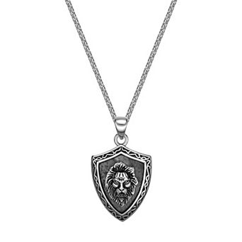 Men's LYNX Stainless Steel Picasso Jasper Lion's Head Pendant Necklace