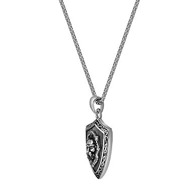 Men's LYNX Stainless Steel Picasso Jasper Lion's Head Pendant Necklace