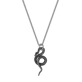 Men's LYNX Antiqued Finish Black Ion-Plated Stainless Steel Snake Pendant Necklace