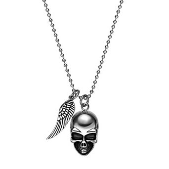 Men's LYNX Black ion-Plated Stainless Steel Skull & Wing Pendant Necklace