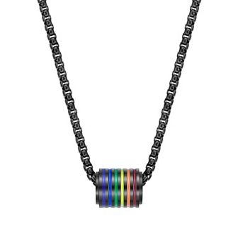 Men's LYNX Black Ion-Plated Stainless Steel Rainbow Barrel Pendant Necklace