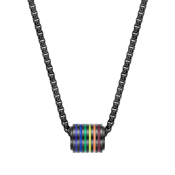 Mens Lynx Black Ion Plated Stainless Steel Rainbow Barrel Pendant Necklace 4199