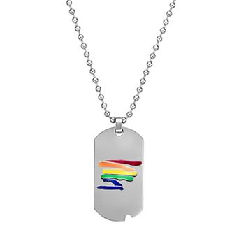 Men's LYNX Stainless Steel Abstract Rainbow Dog Tag Pendant Necklace