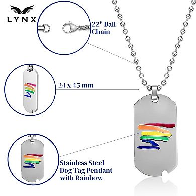 Men's LYNX Stainless Steel Abstract Rainbow Dog Tag Pendant Necklace