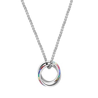 Men's LYNX Stainless Steel Rainbow Double O-Ring Pendant Necklace