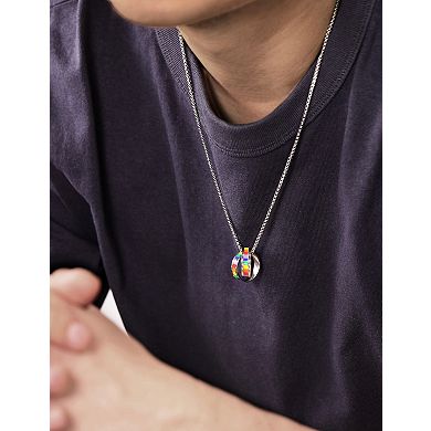 Men's LYNX Stainless Steel Rainbow Double O-Ring Pendant Necklace