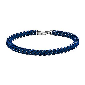 Men's LYNX Blue Acrylic-Coated Stainless Steel Franco Chain Bracelet